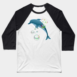 Cute and Funny Dolphin Fish with Bubbles Baseball T-Shirt